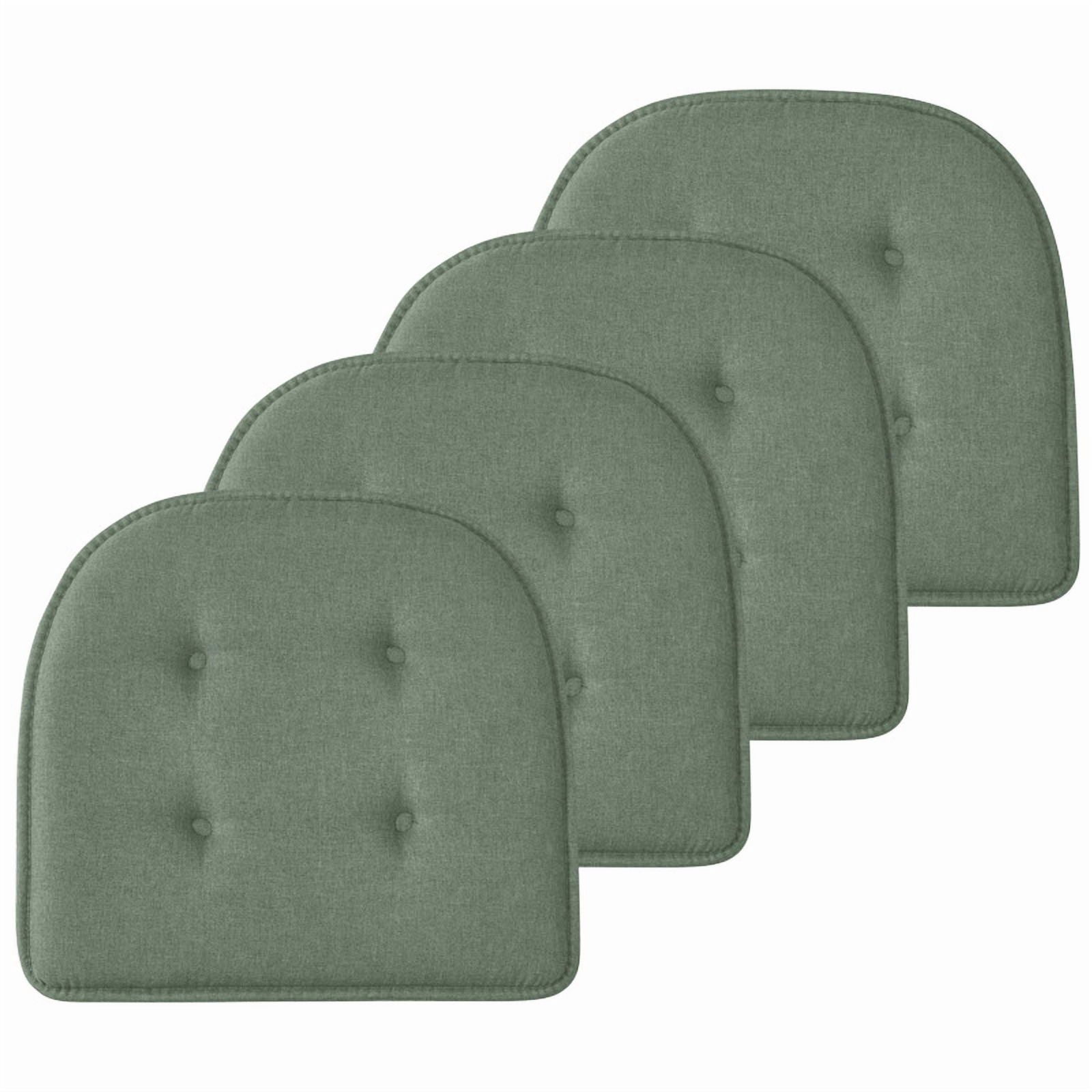 Marina Decoration Premium Thick Comfortable Cushion U-Shaped Memory Foam Chair Pads Tufted Nonslip Rubber Back Seat 17 x 16 Inch Indoor Seat Cover for Office, Kitchen Chairs, 6 Pack Green Color