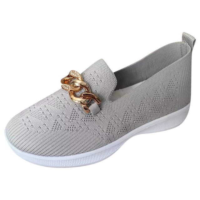 B91xZ Mocassins pour Femmes Bout Rond Chaussures Plates à Enfiler Ballerines pour Filles, Gris 8
