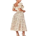 thumbnail image 3 of Women‘s Puff Sleeve Split Maxi Dress Square Collar Ruffle Floral Boho Dresses Cottagecore Backless Sundress, 3 of 7