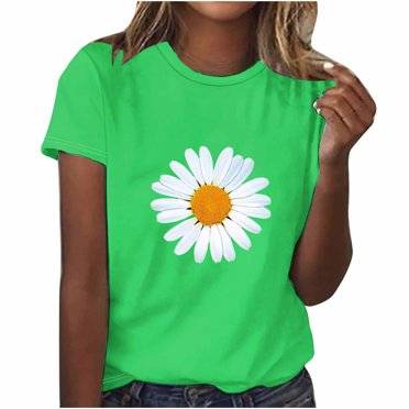 Meichang T-Shirts Chemises pour Femmes T-Shirts Graphiques Marguerite Été 2024 Mode Hauts Basiques Décontractés T-Shirt à Manches Courtes Ample Col Rond Chandail T-Shirts