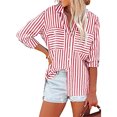 thumbnail image 4 of DPTALR Women's Tops Striped Printed Single Breasted Long Sleeve Shirt Cotton Linen Tops, 4 of 9