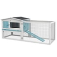 thumbnail image 1 of PawHut Wooden Rabbit Hutch Bunny Hutch Outdoor Guinea Pig House, Blue, 1 of 10