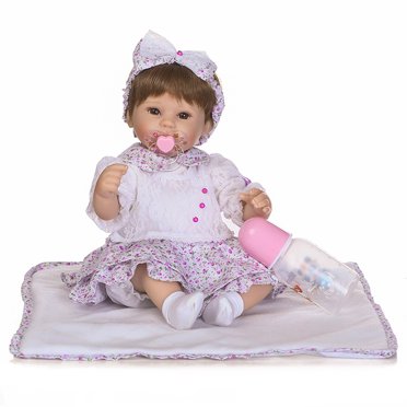 Poupées Bébé Réalistes Fille 16 Pouces Poupée Bébé Réaliste Silicone Corps Entier Bébé Tout-Petit avec Accessoires Poupée Cadeau de Noël pour Enfants 3+ A17