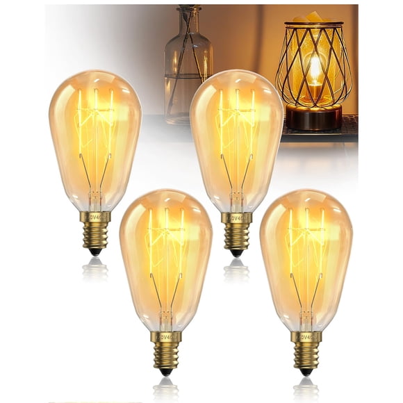 Lamptobe 40 Watt Wax Warmer Bulbs,Light Bulbs for Scentsy Warmer,E12 Candelabra Base Dimmable 2000K Warm Amber Light, ST45 Replacement Bulbs for Wax Melt Warmers(4-Pack,1.77 x 3.37Inch)