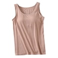 thumbnail image 1 of MIASHUI Camisoles pour Femmes avec Soutien-Gorge Intégré Été Décontracté Col Rond Sans Manches T-Shirt, Kaki, TTG, 1 of 4
