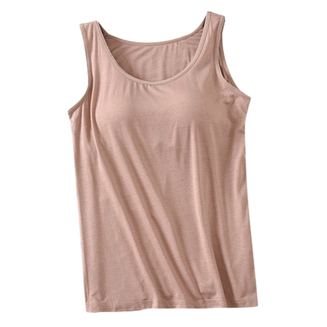 MIASHUI Camisoles pour Femmes avec Soutien-Gorge Intégré Été Décontracté Col Rond Sans Manches T-Shirt, Kaki, TTG