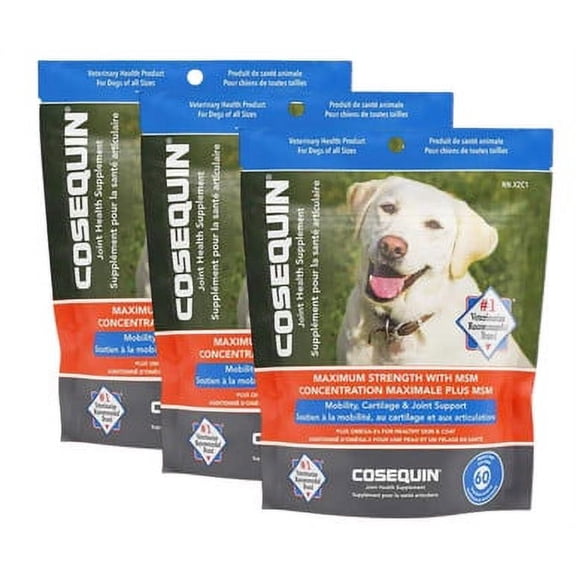 Cosequin Maximum Strength with MSM Plus Omega-3's Joint Health Supplement for Dogs - 3 x 60 Soft Chews | Support Your Dog's Joints with Maximum Strength Cosequin