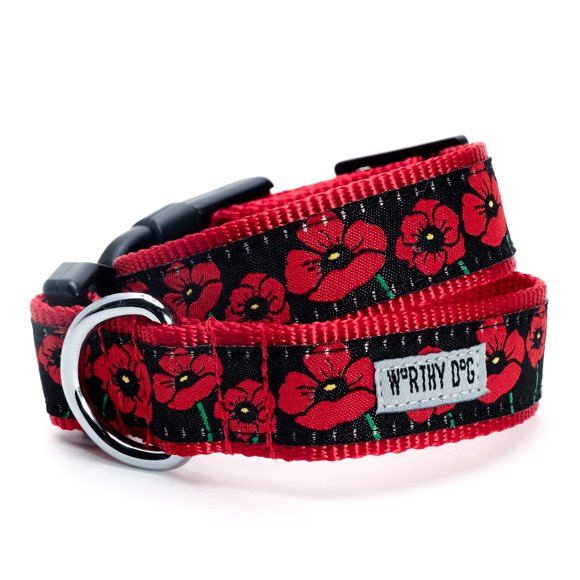 The Worthy Dog Collier pour Chien Coquelicots Réglable en Nylon Haute Densité avec Boucle à Dégagement Rapide Forte pour Chiens Moyens Noir
