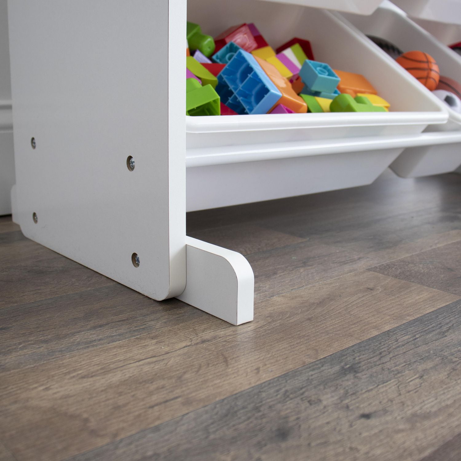 Système de rangement pour jouets avec tablette et 9 bacs de rangement, blanc