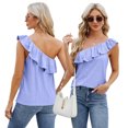 thumbnail image 2 of Zoeecloth Womens Tops Sleeveless Solid Color Round Neck Button Vest Tees Shirts Summer Casual Ruffled One Shoulder Vest Fashion Button Vest S-XXL, 2 of 9