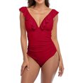 thumbnail image 1 of Maillots de Bain une Pièce à Volants pour Femmes Monokini Froncé Col en V, 1 of 6