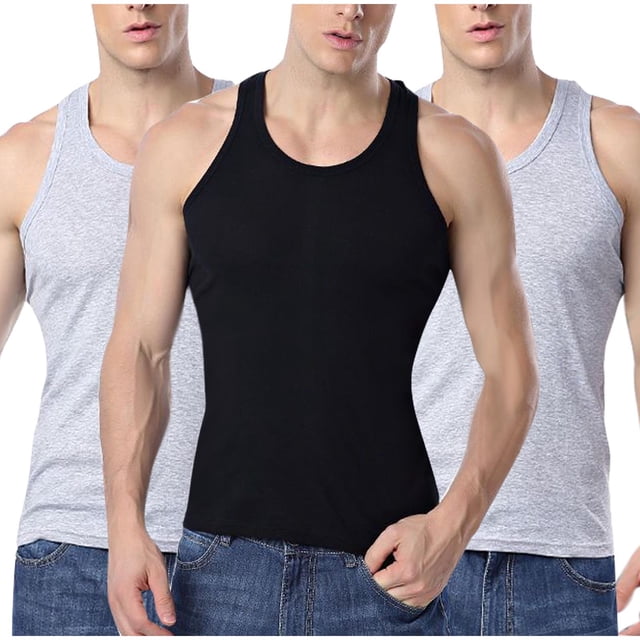 Timegard Débardeurs Hommes 3 Pcs Col Rond Sans Manches T-Shirts Basiques Confortables Décontractés pour l'Entraînement