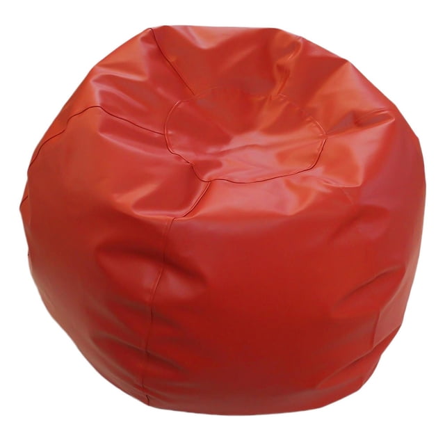 ComfyKids® Bean Bag Chair pour Ados en Similicuir Rouge avec Coutures à Double Piqûre et Forme Ronde, Très Rembourrée, Montrée sous un angle 3/4 avant, Légère et durable pour les Chambres d'Enfants, Idéale pour Se Détendre, Lire Ou Jouer.