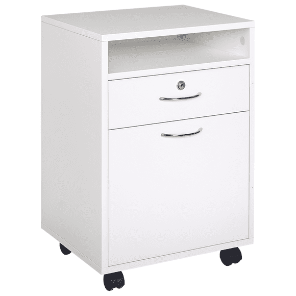 Classeur Vertical Blanc avec Serrure - Rangement de Bureau Mobile, 23,6 Pouces de Haut, 2 Clés et Roulettes pour la Maison et le Bureau - Armoire en Panneaux de Particules