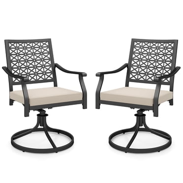 Gymax 2 Pcs Chaises Pivotantes d'Extérieur Chaises de Salle à Manger de Patio avec Coussins Rembourrés Beige et Noir