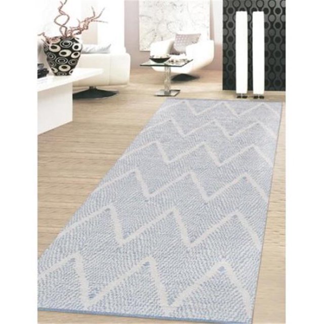 Tapis de Zone en Coton Tissé à la Main 5 x 8 Pi. Collection Simplicity Aqua, Ivoire