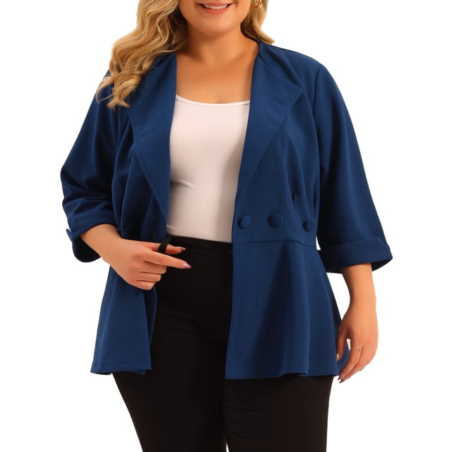 GRACE & GRANDEUR Women's Plus Size Formal Curve 3/4 Sleeve Peplum Bomber Work Blazer