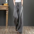thumbnail image 2 of Women‘s Spring Summer Solid Color Elastic Waist Cotton Linen Versatile Straight Tube Casual Wide Leg Pants, 2 of 4