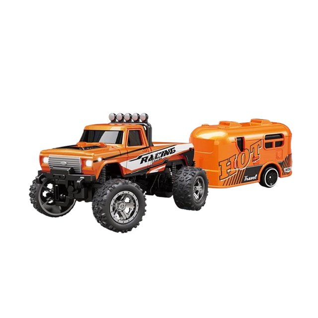 ABS 1/64 Mini Rc Monster Truck With Trailer 4G Remote Control USB Rechargeable Alloy Housing Mini Rc Truck And Trailer 1/64 Remote Control Monster Rc USB Rechargeable Body Lights Monster Car Mini Rc