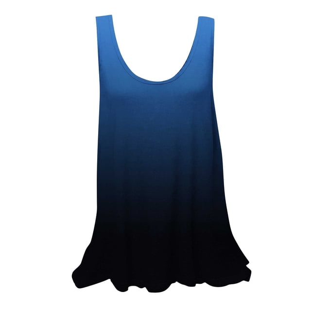 UPPADA Camisoles d'Été pour Femmes Col Rond Coupe Ample T-Shirts Décontractés Mode Sans Manches Vêtements de Plage Ourlet Fluide Chandails à Enfiler Hauts Plage Boho Vêtements Mes Commandes Bleu Foncé,m