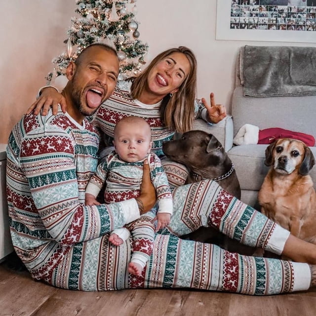 Pyjamas de Noël Assortis pour Famille Ensembles Automne et Hiver Décontracté Ample Manches Longues avec Col Rond Imprimé de Noël Pyjamas de Noël pour Enfants Taille Enfant:10-12 Ans