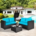 thumbnail image 3 of Costway 4PCS Outdoor Patio Rattan Furniture Set Cushion Loveseat Storage Table Turquoise, 3 of 10