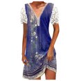 thumbnail image 1 of Cameland Robe Ample pour Femme à Col en V, Mode Décontractée, Style Élégant, Chandail à Manches Courtes, Imprimé en Dentelle, 1 of 6