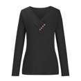 thumbnail image 4 of Besolor Womens Spring Fall Tunic Tops Trendy V Neck Button Long Sleeve T-Shirt Casual Solid Color Ladies Going out Blouse, 4 of 7