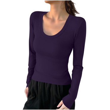 Lmnyox T-Shirt à Col Rond pour Femmes Manches Longues Décontracté Mode Basique Automne Hiver