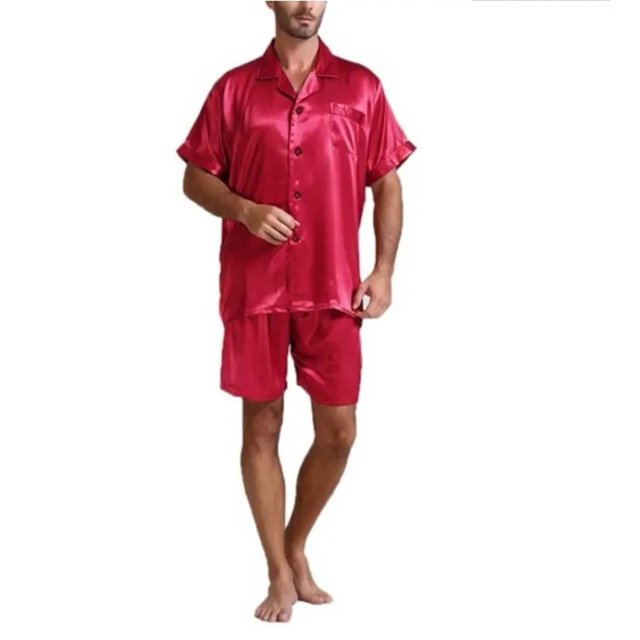 FhsagQ Pajamas Mens Pajamas Sleepwear Pack Super Fit Mens Solid Color Smooth Home Suit Two Piece Set Men's Pajamas with Support Mens Pajamas Sleepwear Long Leg 9 Red M