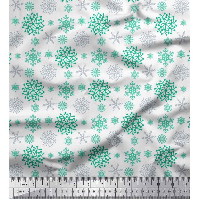 Soimoi Poly Georgette Fabric Snowflake Artistic Decor Fabric Printed Yard 42 Inch Wide