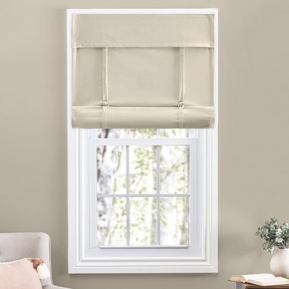 Camalay Harmony Light Filtering Adhesive Fastener Cottage Roman Shade 27 x 64 in White