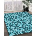thumbnail image 3 of Ahgly Company Tapis d'Intérieur Lavable à la Machine, Carré, Transitionnel, Vert Sarcelle, Tapis de Zone, 5 Pieds Carré, 3 of 7