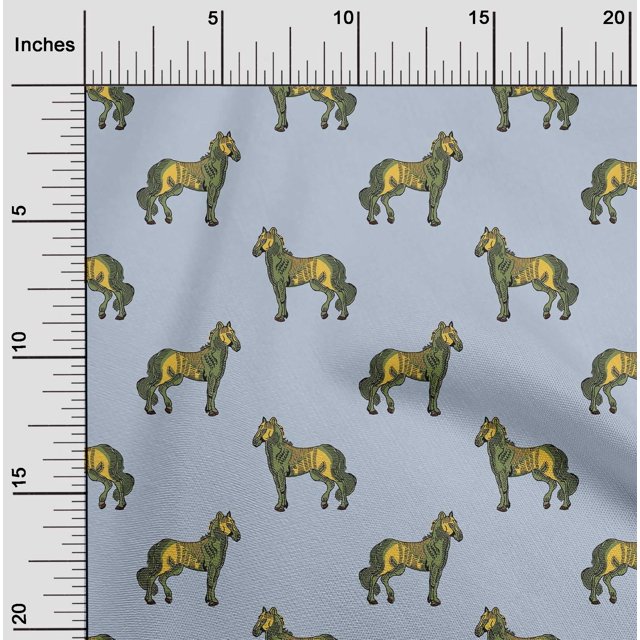 oneOone Cotton Poplin Fabric Horse Block Decor Fabric Printed BTY 56 Inch Wide