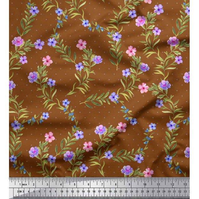 Soimoi Modal Satin Fabric Dot,Leaves & Floral Print Sewing Fabric Yard 42 Inch Wide