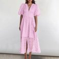 thumbnail image 2 of Mikilon Robes d'Été pour Femmes Ensemble Jupe Aguichant Robe à Carreaux à Manches Courtes Lanterne Aguichant à Col en V Profond Robes Gaine Mode Décontractée Taille Haute Unie Robe de Soirée avec Fente Rose G, 2 of 6