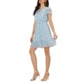 thumbnail image 4 of INSPIRE CHIC Women's Ruffle Sleeve Self-Tie V Neck Above Knee Ruffled A-Line Floral Chiffon Dress M Light Blue, 4 of 6