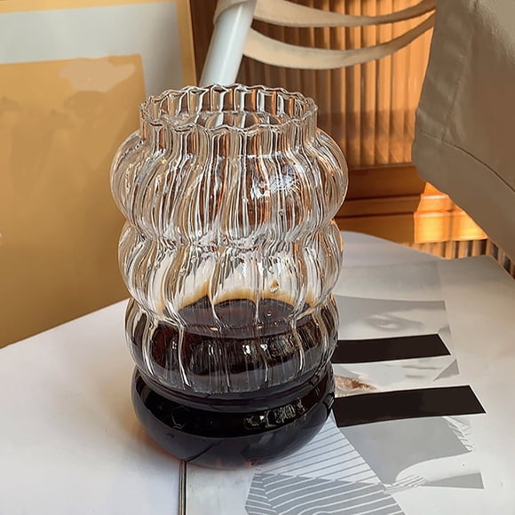 HUASHENG Ribbed Glassware Glass Cup Ribbed Drinking Glass Ribbed Glasses Fluted Glassware Vintage Glassware For Beer Iced Coffee Tea Wine