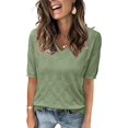thumbnail image 1 of Arach&Cloz Women's V-Neck Short Sleeve Special Rib Knitted Pattern Casual Tops Sweater Spring Summer 2025, 1 of 6