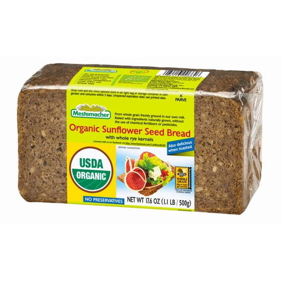 Mestemacher Sunflower Seed Rye Bread, Sliced, Ready‑to‑Eat, Shelf‑Stable, 500 G
