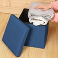 thumbnail image 2 of Navy Foldable Storage Stool Multifunctional Linen Fabric Organizer Box For Home Use Shoe Changing Seat Adults Comfort 9.84X9.84 Inches Navy Color, 2 of 6