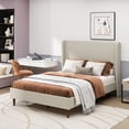 thumbnail image 1 of Noble House Queen Upholstered Platform Bed,High Headboard Linen Cloth,12-Slat Support,Beige, 1 of 10