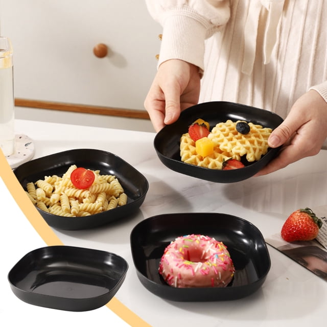PEONAVET Black Plates Plates W 5.7Inch X L 5.7Inch Impregnable Dinner Plates Dishwasher Microwave Safe Plastic Plates Reusable Lightweight Plates For Kitchen Or Camping