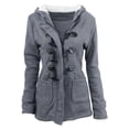 thumbnail image 2 of Fiogavroetic Women Color Horn Buttons Cardigan Padded Hooded Coat Jacket Overcoat, 2 of 7