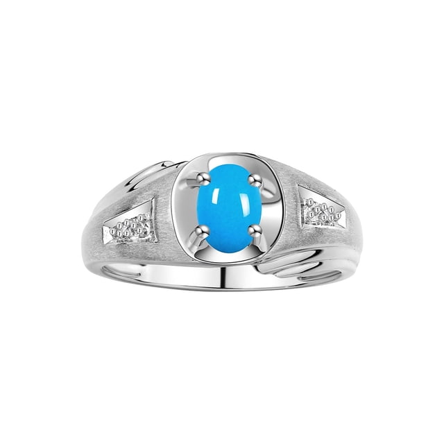 RYLOS Men's Rings Sterling Silver Rings Classic Designer Style 8X6MM Oval Gemstone & Diamond Ring Turquoise December Birthstone Rings For Men Size 13