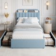 thumbnail image 3 of Bed Frame for Kids, Upholstered Platform Bed with 2 Large Storage Drawer and Bookcase Headboard, Noise-Free, Easy Assembly, No Box Spring Needed, 3 of 6