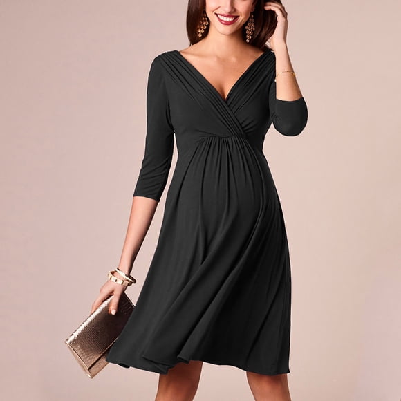 FcBaudy Short Sleeve V-Neck Dress Pregnant Women Delivery Clothes Short Sleeved Open Breastfeeding Clothes Pregnant Women's Skirts Short Sleeved Round Neck Dresses Women pregnant dress