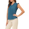 thumbnail image 4 of INSPIRE CHIC Women's Ruffled Sleeveless Pullover V- Neck Work Blouses Tops S Peacock Blue, 4 of 6