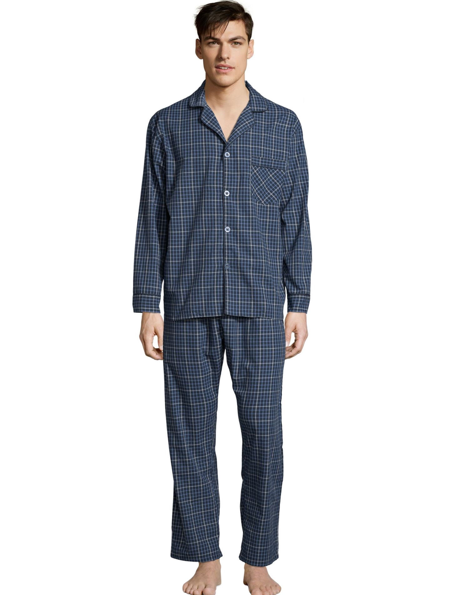 Hanes Mens Woven Pajamas, S, Navy Plaid 1
