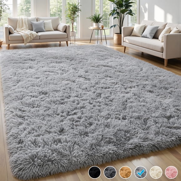 Nefoso Shag Area Rug, 8ft x 10ft Soft Fluffy Area Rugs for Living Room Bedroom Decor Carpet, Light Gray